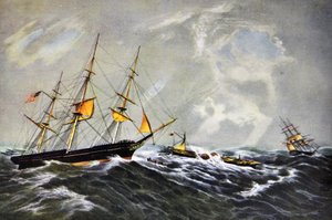 Currier＆Ivesイラスト19世紀。蒸気船の難破船サンフランシスコ